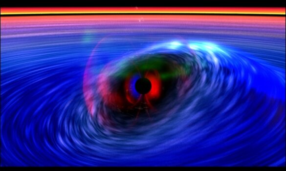 An animation based on Rossi X-ray Timing Explorer spacecraft observation, depicts how extreme gravity can cause light to stretch and how a spinning black hole can drag the very fabric of space around An animation based on Rossi X-ray Timing Explorer spacecraft observation, depicts how extreme gravity can cause light to stretch and how a spinning black hole can drag the very fabric of space around